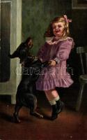 Girl dancing with dog, T.S.N. Serie 836.