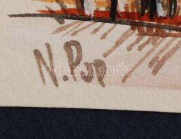 Pop jelzéssel: Alkonyi táj, vegyes technika, papír, 10×15 cm