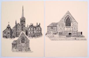 Angol templomok, 6 db grafikáról készül nyomat, papír, különböző méretben, egy részük jelzett