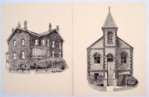 Angol templomok, 6 db grafikáról készül nyomat, papír, különböző méretben, egy részük jelzett