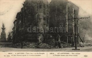 Antwerp, Anvers; Corner of People and Poor street, adter the bombing, destroyed building