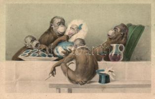 Monkeys wit baby monkey, M. Munk No. 870