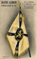 Első világháború francia propaganda, német zászló, litho, Drapeau Allemand Pomeranien du 94 / WWI French propaganda, captures German flag, litho