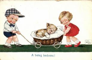 &#039;A beteg kedvenc!&#039; / children pulling the cart of a sick dog, W.S.S.B. No. 8864/1, s: John Wills (EB)