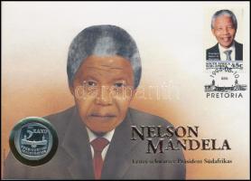 Dél-Afrika 1994. 5R &quot;Elnöki beiktatás&quot; érme bélyeges &quot;Nelson Mandela&quot; borítékban, német nyelvű ismertetővel T:PP South Africa 1994. 5 Rand &quot;Presidential Inauguration&quot; coin in &quot;Nelson Mandela&quot; envelope with stamp and with information in German C:PP