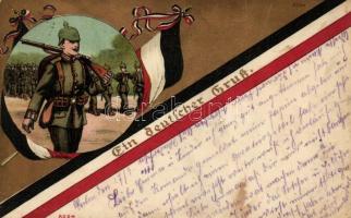 Ein deutsche Gruss / WWI German military greeting card, soldier, flags; Militär-Karten-Verlag No. 8224. litho (fl)