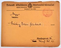 1930 A Triesti Általános Biztosító Társulat Magyarországi Igazgatósága által díszes fejléces papírra írt levél borítékkal