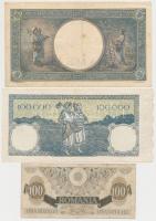 Románia 1941. 1000L + 1945. 5000L + 1946. 100.000L + 1947. 100L + Német megszállás 1917. 1L T:III,II...