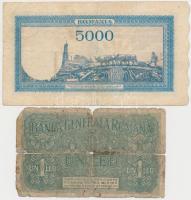 Románia 1941. 1000L + 1945. 5000L + 1946. 100.000L + 1947. 100L + Német megszállás 1917. 1L T:III,II...