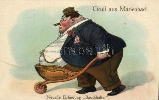 Gruss aus Marienbad, Neueste Erfindung &quot;Bauchhalter&quot; / Latest invention &quot;belly holder&quot;, L&amp;P 2042. humour s: Arthur Thiele