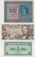 Ausztria 1922. 1000K + Szövetséges megszállás 1944. 1Sch + 1967. 20Sch T:III Austria 1922. 1000 Kronen + Allied occupation 1944. 1 Schilling + 1967. 20 Schilling C:F