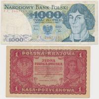 Lengyelország 1919. 1M + 1982. 1000Zl T:III,III- Poland 1919. 1 Marka + 1982. 1000 Zlotyc C:F,VG