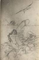 6 old humorous, graphical, erotic and pornographic postcards, mixed quality, s: Stefán