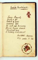 1936-1949 Régi emlékkönyv, sok rajzzal, elején litho rózsával, litho matricákkal