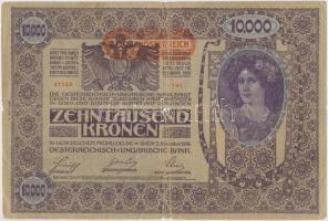 1918. 10.000K hátlap rajz, &quot;DEUTSCHÖSTERREICH&quot; felülbélyegzéssel T:III-,IV ragasztott