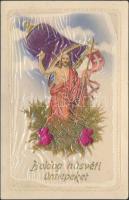 Easter, Jesus, Emb. litho silk card, mechanical card (Rb)