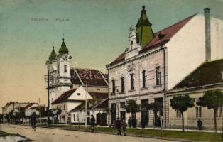 Galánta, Galanta; Fő utca, templom, Takarékpénztár / street, church, savings bank (EK)