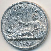 Spanyolország 1870. 1P ezüstözött Br replika "R" jelzéssel T:1-
Spain 1870. 1 Peseta silv...
