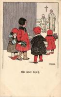 &#039;Ein lieber Besuch&#039; / children visiting sick men, M. Munk No. 928, s: Pauli Ebner