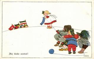 'Ich bleibe neutral', children playing, reflection to the events of World War I,  M. Munk No. 1040, s: Pauli Ebner (EB)