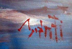 Bánfi József (1936-): Vitorlások a Balatonon. Olaj, karton, jelzett, üvegezett keretben, 23×33 cm