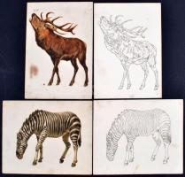 cca 1910 18 db gyermekeknek való, állatokat ábrázoló tábla. Egy színes litho és egy kockázott kifest...