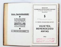 1912 Magyar Siemens-Schuckert Művek villamossági Rt. Vi. sz. árjegyzék-kötet: vezetékberendezési any...