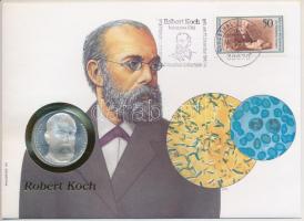 Németország 1993J 10M Ag "Robert Koch" érme felbélyegzett borítékban, német nyelvű információval T:PP Germany 1993J 10 Mark Ag "Robert Koch" coin in envelope with stamp, with information in German C:PP