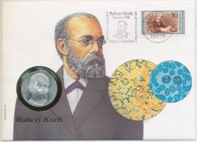 Németország 1993J 10M Ag "Robert Koch" érme felbélyegzett borítékban, német nyelvű információval T:PP Germany 1993J 10 Mark Ag "Robert Koch" coin in envelope with stamp, with information in German C:PP