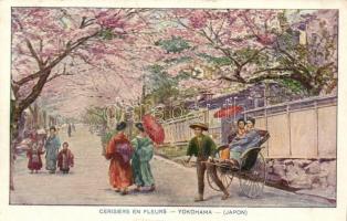Yokohama, Cerisiers en fleurs / cherry blossoms, rickshaw