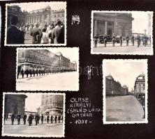 1937 Az olasz király látogatása Magyarországon. A látogatás és a tiszteletére rendezett dísszemle képei. 18 db feliratozott fotó. / 1937 Visit of the Italian king. 18 photos