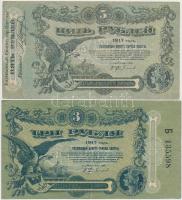 Orosz Polgárháború / Ukrajna és Krím / Odessza 1917. 3R + 5R T:III,III- Russian Civil War / Ukraine and Crimea / Odessa 1917. 3 Rubles + 5 Rubles C:F,VG