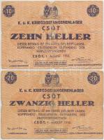 Csót / Hadifogolytábor 1916. augusztus 1. 10f + 20f mindkettő számozás nélkül T:III,III-,IV