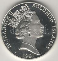 Salamon szigetek 1991. "Alvaro de Mendana de Neyra-felfedező,hajó,vulkán" 10$ Ag T:PP