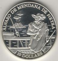 Salamon szigetek 1991. "Alvaro de Mendana de Neyra-felfedező,hajó,vulkán" 10$ Ag T:PP