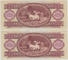 1975. 100Ft (2x) sorszámkövetők, mindkettő gyári papírráncokkal T:I