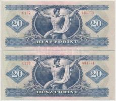 1980. 20Ft (2x) sorszámkövetők, egyik gyári papírráncokkal T:I