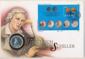 Németország 1993. &quot;Friedrich von Schiller halálának 150. évfordulója&quot; Ag emlékérem (1oz/0.999) felbélyegzett borítékban, német nyelvű ismertetővel T:1 Germany 1993. &quot;150th Anniversary - Death of Friedrich von Schiller&quot; Ag commemorative coin (1oz/0.999) in envelope with stamp, with information in German C:UNC