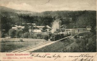 Málnásfürdő, Malnas Bai; látkép, gőzmozdony, / panorama view, locomotive (EK)