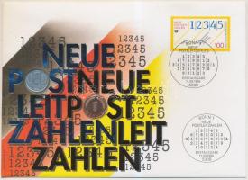 NDK 1980A 1pf + Németország 1991D 1pf érmék felbélyegzett borítékban &quot;Új irányítószámok&quot;, német nyelvű ismertetővel T:1-,2 GDR 1980A 1 Pfennig + Germany 1991D 1 Pfennig coins in envelope with stamp &quot;New Postal Codes&quot;, with information in German C:AU,XF