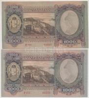 1943. 1000P (2x) egyik hamis nyilaskeresztes festéssel, nyomdai papírráncokkal (fake arrow cross on ...