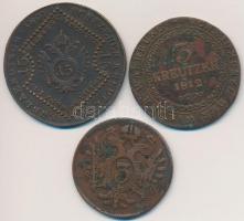 1800B 3kr Cu + 1807B 15kr Cu + 1812B 3kr Cu "I. Ferenc" T:2-,3
