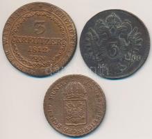 1800B 3kr Cu + 1812S 3kr Cu "I. Ferenc" + 1816A 1kr Cu T:2-,3