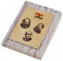 ~1950. "Éljen a Párt - Lenin, Sztálin és Rákosi" plakett márványlapon (86,5x117,5mm) T:2-
