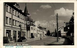 Felsőőr, Oberwart; Nemzetiszocialista Német Munkáspárt kerületi vezetősége, utca / Kreisleitung der NSDAP / district office of the Nazi Party, automobile, street