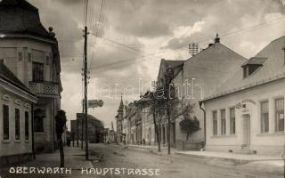 Felsőőr, Oberwart; Fő utca, Schreiner üzlete, Köhler étterme / Hauptstrasse / main street, street, restaurant, photo