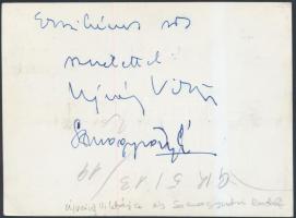 Somogyvári Rudolf(1916-1976) és Újváry Viktória színészek aláírása az őket ábrázoló fotó hátoldalán