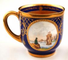 Dresden KJL mokkás csésze és alj, jelzett, kézzel festett, apró hajszálrepedés az alján / Coffe cup....