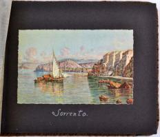 cca 1930 Olasz tájak festménylapokon. 23 db kicsi és nagyobb képeslap dekoratív albumba ragasztva /