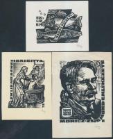 Fery Antal (1908-1944): 3 db ex libris, klisé, papír, jelzettek, cca 10x8cm és 13x10cm